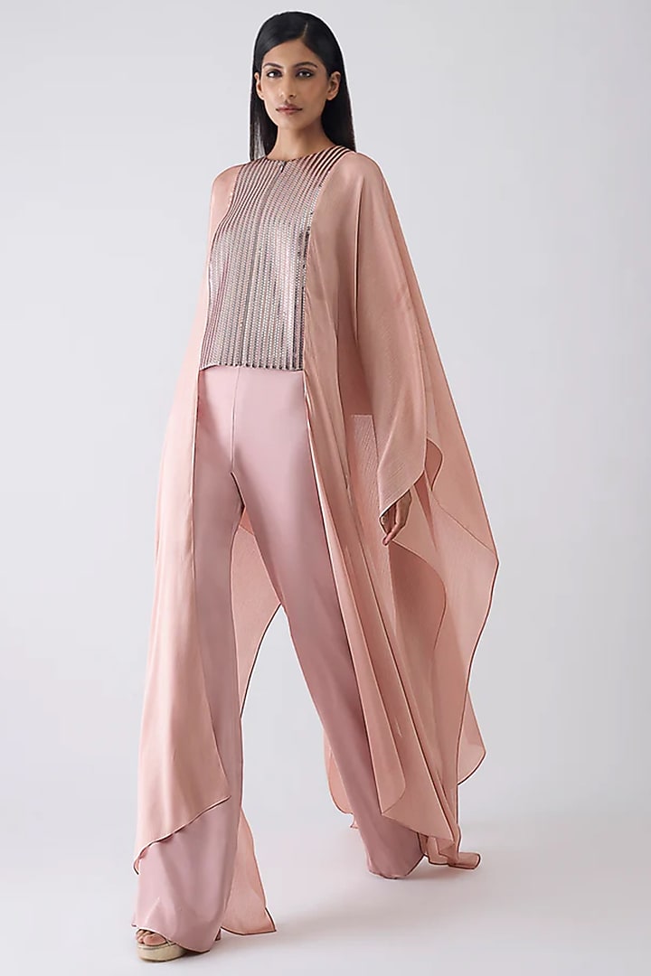Blush Chiffon & Satin Pant Set by Amit Aggarwal at Pernia's Pop Up Shop