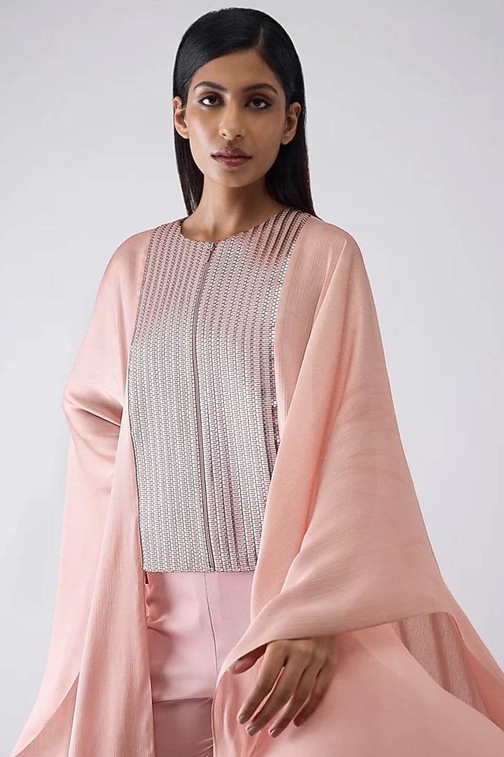 Blush Chiffon & Satin Pant Set by Amit Aggarwal at Pernia's Pop Up Shop