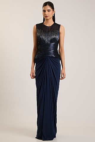 Cosmos Blue Tulle Gown by Amit Aggarwal