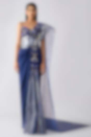 Cosmos Satin Chiffon & Tulle Metallic Draped Bridal Saree by Amit Aggarwal at Pernia's Pop Up Shop