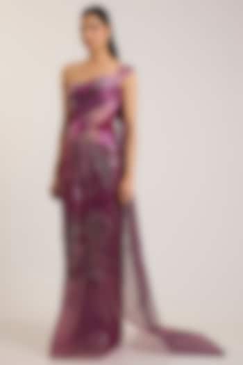 Oxblood Red Tulle Bridal Gown Saree by Amit Aggarwal at Pernia's Pop Up Shop
