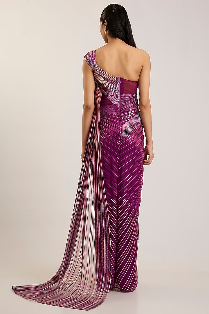 Oxblood Red Tulle Bridal Gown Saree by Amit Aggarwal at Pernia's Pop Up Shop