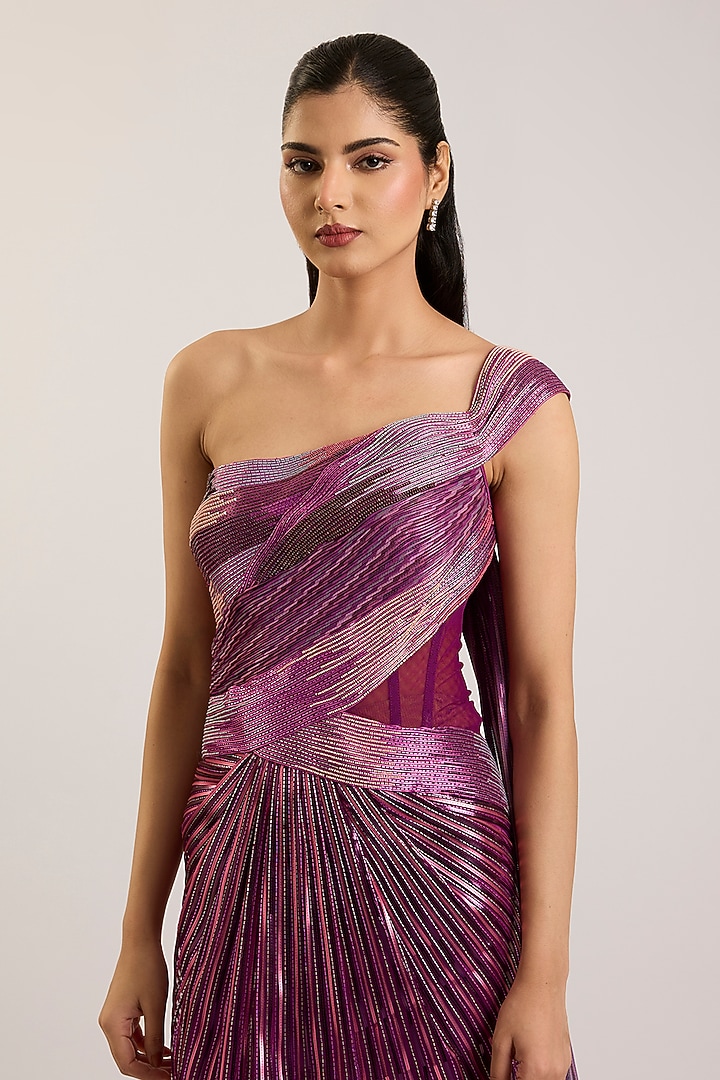 Oxblood Red Tulle Bridal Gown Saree by Amit Aggarwal at Pernia's Pop Up Shop
