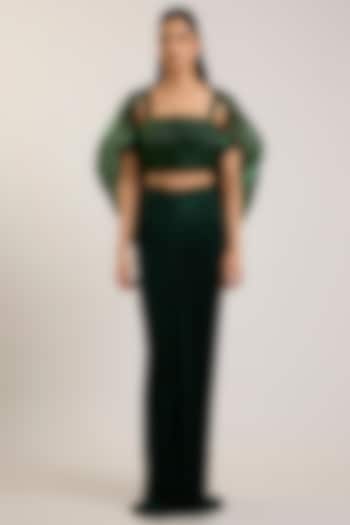 Emerald Green Jersey Draped Skirt Set by Amit Aggarwal at Pernia's Pop Up Shop