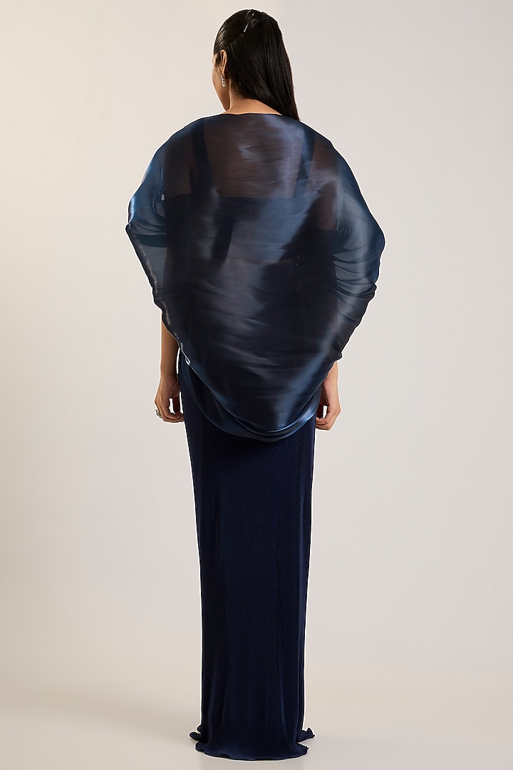 Cosmos Blue Jersey Draped Skirt Set by Amit Aggarwal at Pernia's Pop Up Shop