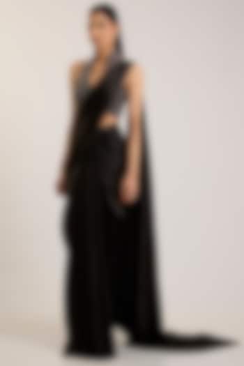 Onyx Black Chiffon Draped Reception Saree Set by Amit Aggarwal at Pernia's Pop Up Shop