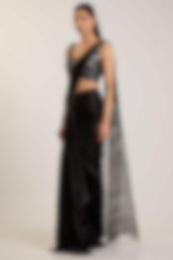 Onyx Black Chiffon Draped Reception Saree Set by Amit Aggarwal at Pernia's Pop Up Shop