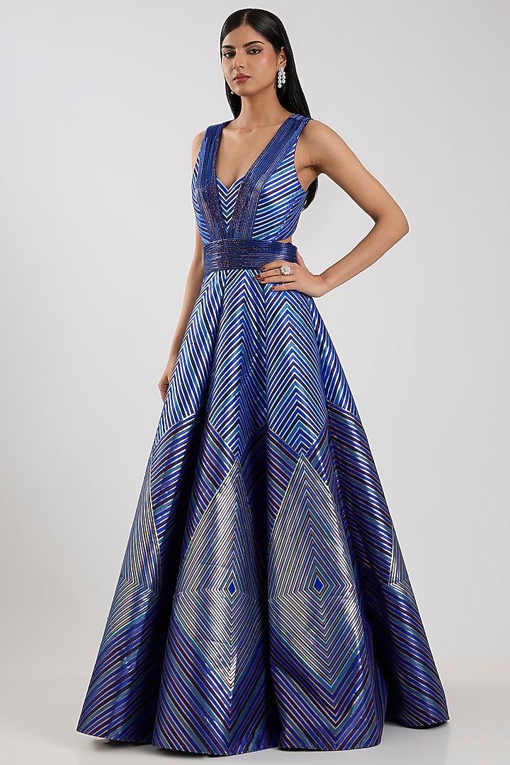 Cosmos Blue Silk Bridal Gown by Amit Aggarwal at Pernia's Pop Up Shop