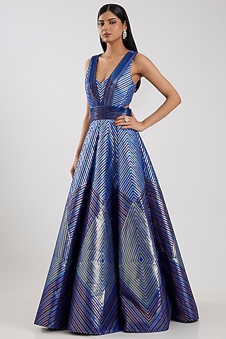 Cosmos Blue Silk Gown by Amit Aggarwal