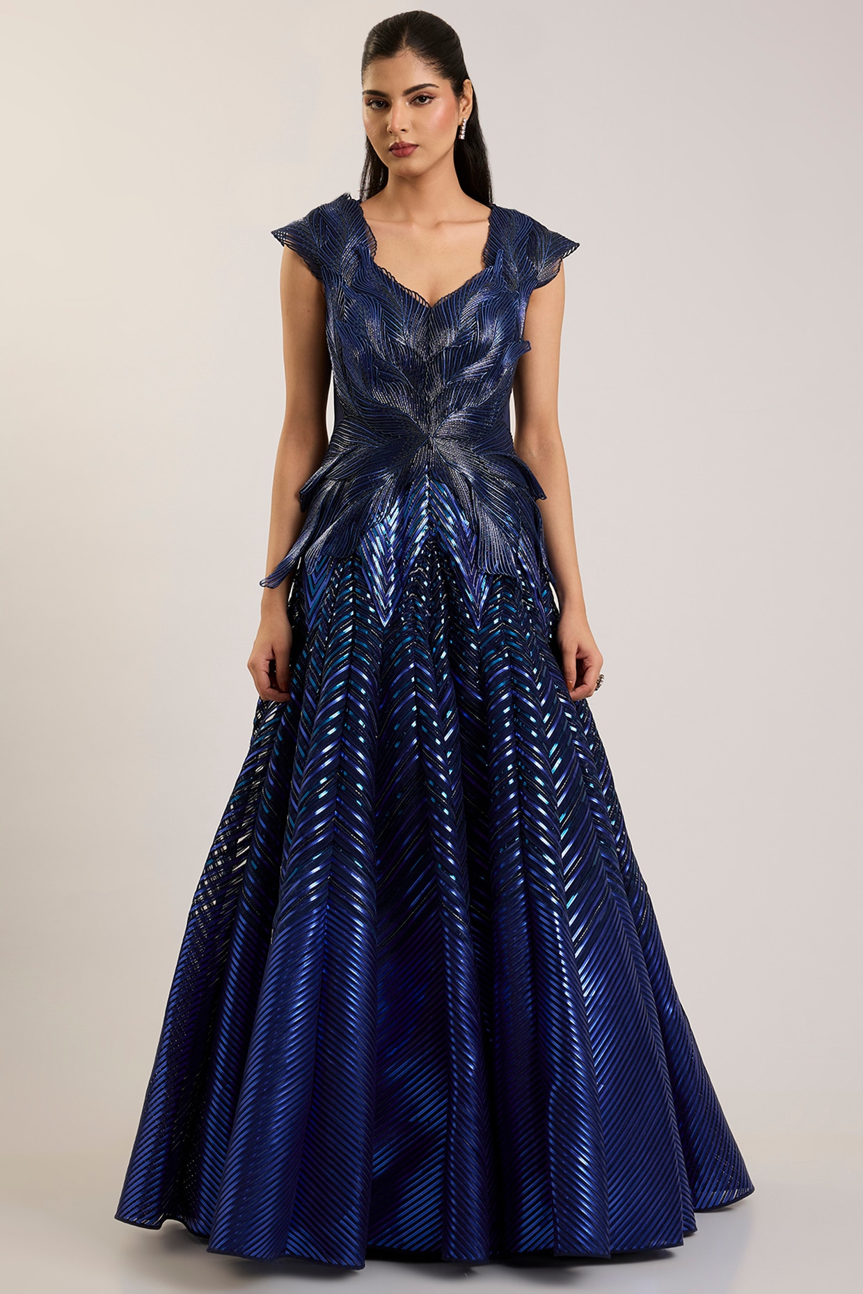 Amit Aggarwal Cosmos Blue Tulle Embroidered Gown