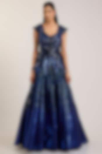 Cosmos Blue Tulle Embroidered Bridal Gown by Amit Aggarwal at Pernia's Pop Up Shop