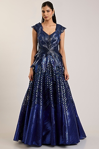 Cosmos Blue Tulle Embroidered Gown by Amit Aggarwal