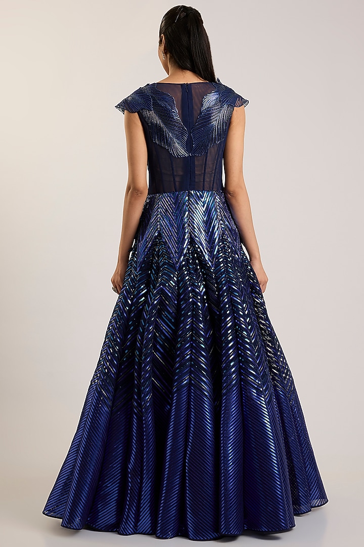Cosmos Blue Tulle Embroidered Bridal Gown by Amit Aggarwal at Pernia's Pop Up Shop