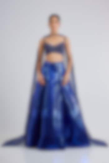 Cosmos Blue Tulle & Poly Crepe Bridal Lehenga Set by Amit Aggarwal at Pernia's Pop Up Shop