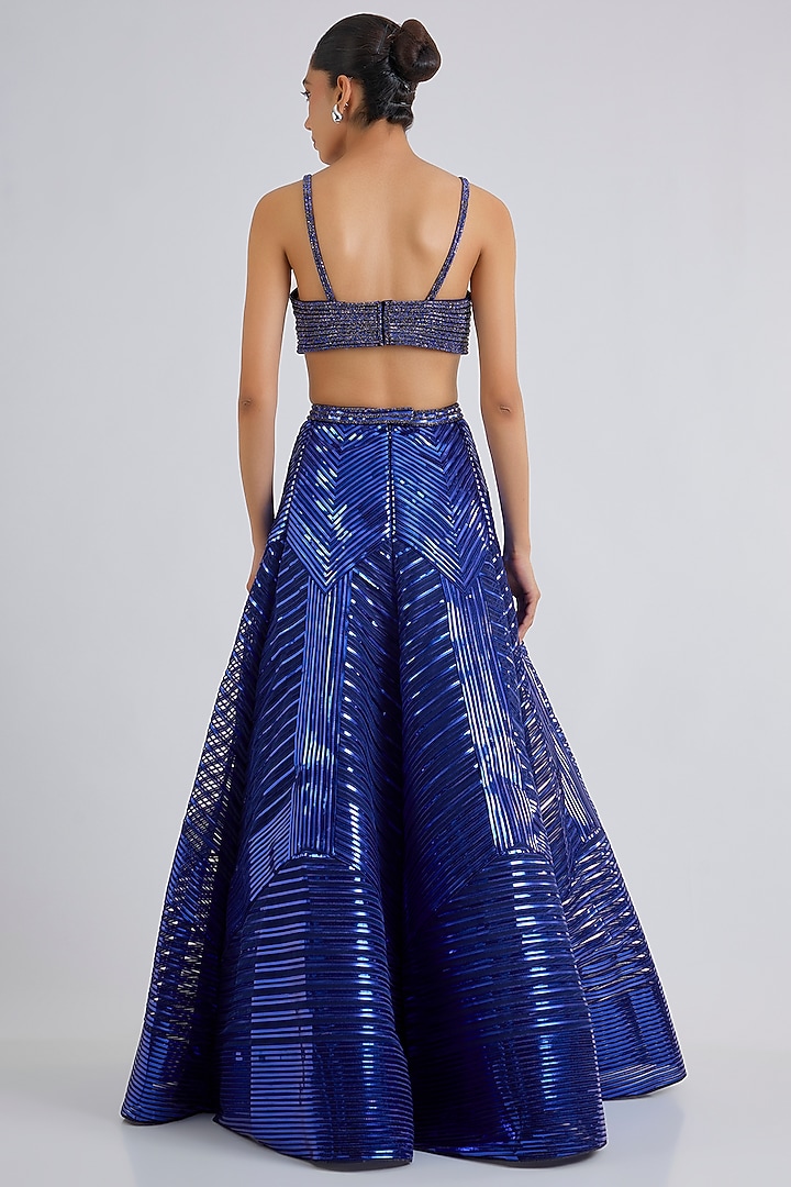 Cosmos Blue Tulle & Poly Crepe Bridal Lehenga Set by Amit Aggarwal at Pernia's Pop Up Shop