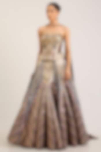Chocolate Tulle Striped Bridal Lehenga Set by Amit Aggarwal at Pernia's Pop Up Shop