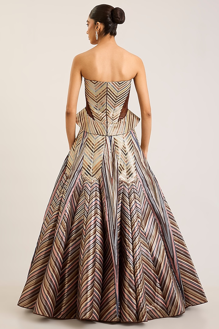 Chocolate Tulle Striped Bridal Lehenga Set by Amit Aggarwal at Pernia's Pop Up Shop