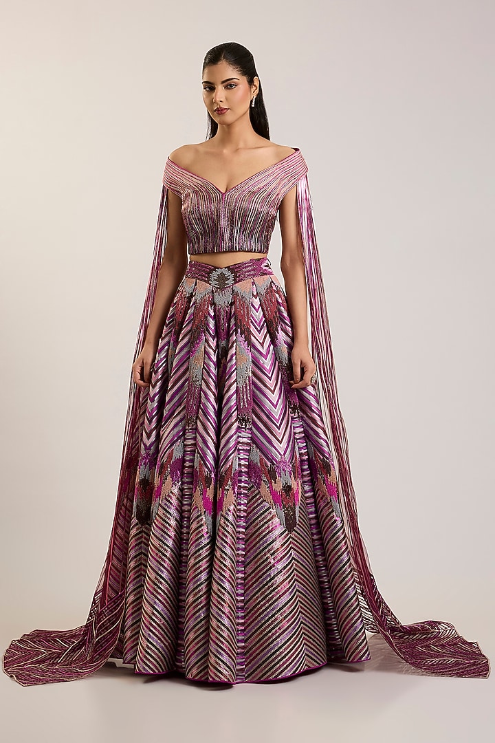 Oxblood Tulle Bridal Lehenga Set by Amit Aggarwal at Pernia's Pop Up Shop