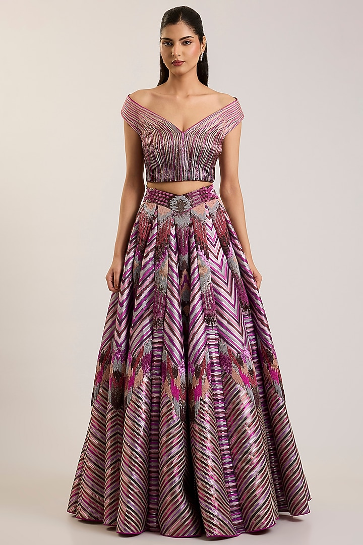 Oxblood Tulle Bridal Lehenga Set by Amit Aggarwal at Pernia's Pop Up Shop
