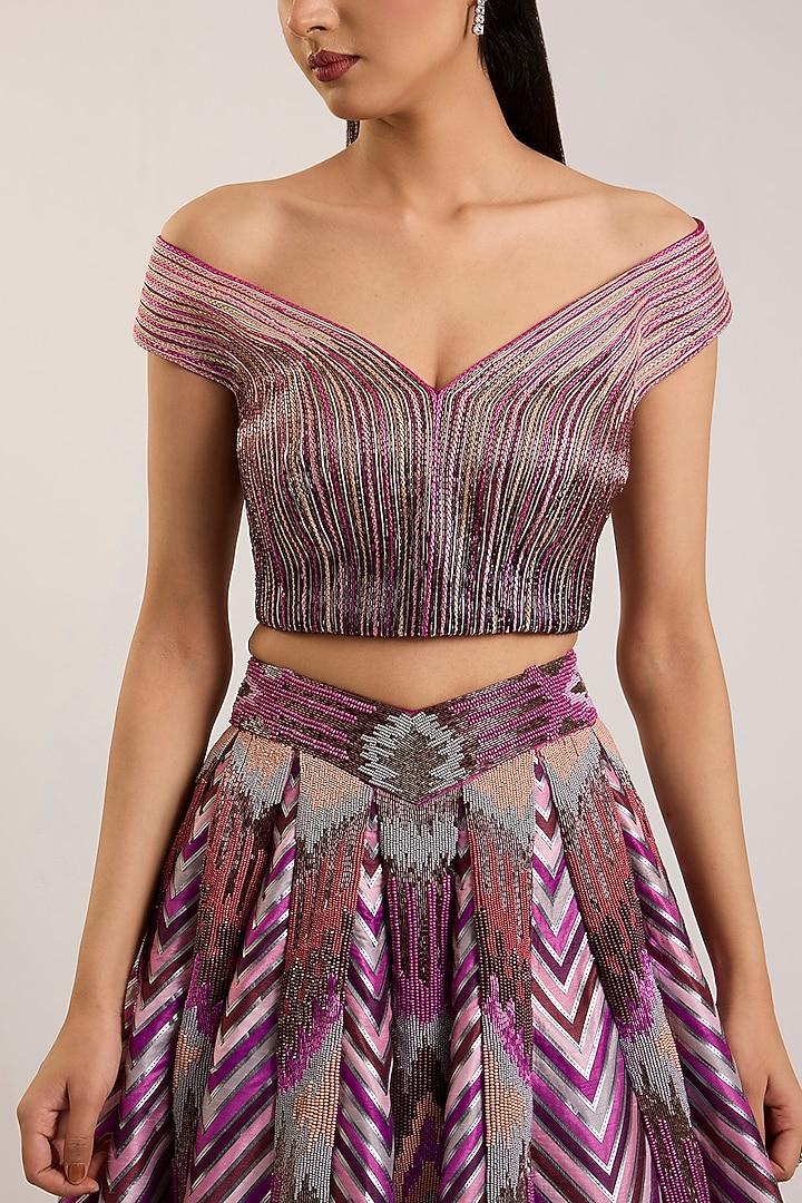 Oxblood Tulle Bridal Lehenga Set by Amit Aggarwal at Pernia's Pop Up Shop
