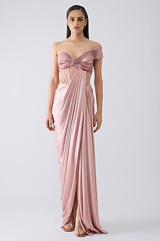 Rose Pink Tulle & Satin Chiffon Micro-Pleated Gown by Amit Aggarwal