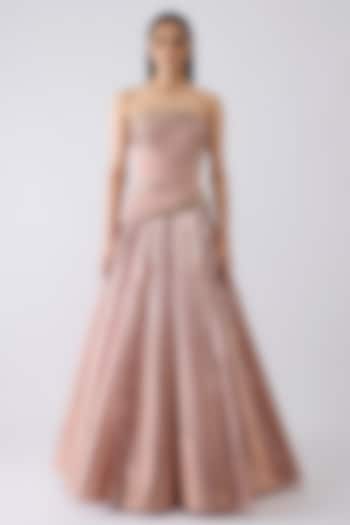 Rose Pink Tulle & Crepe Metallic Flared Skirt Set by Amit Aggarwal at Pernia's Pop Up Shop