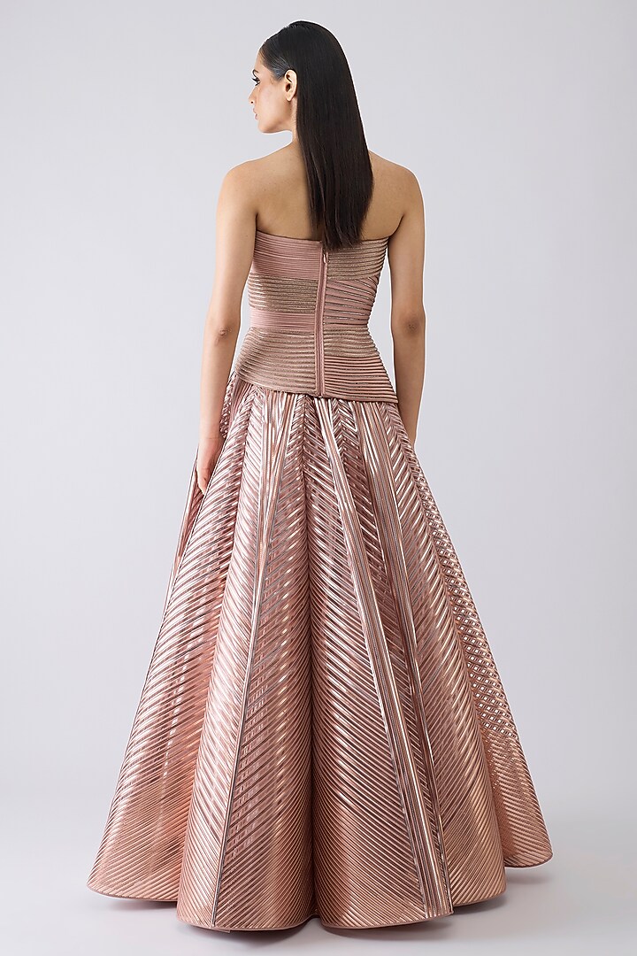 Rose Pink Tulle & Crepe Metallic Flared Skirt Set by Amit Aggarwal at Pernia's Pop Up Shop