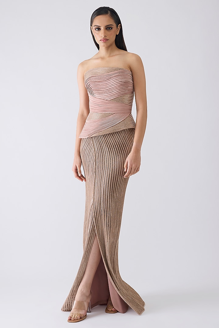 Rose-Colored Chiffon & Tulle Skirt Set by Amit Aggarwal at Pernia's Pop Up Shop