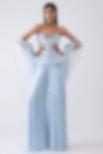 Ice Blue Chiffon Fluid Pant Set by Amit Aggarwal at Pernia's Pop Up Shop