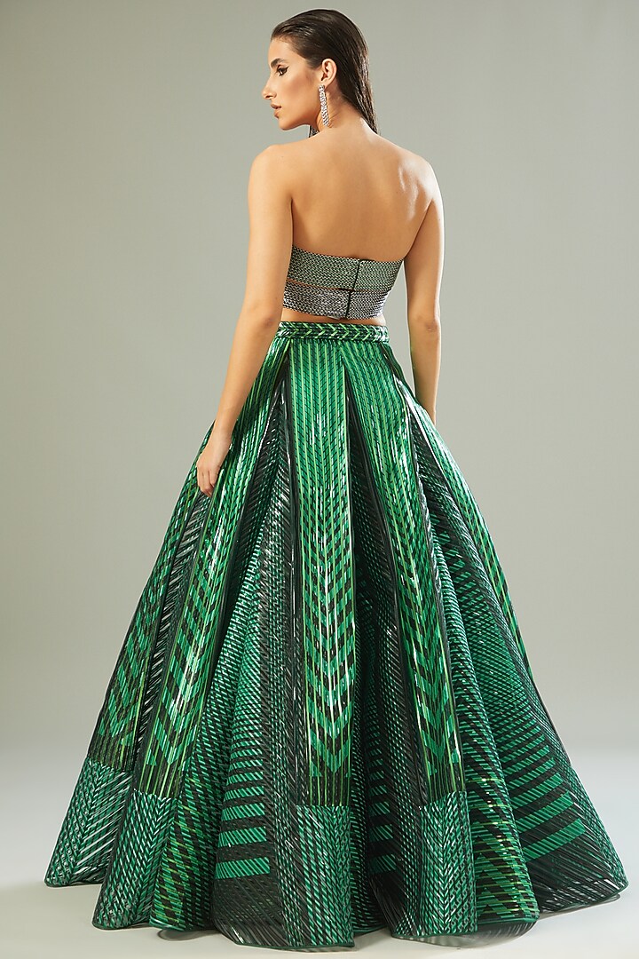 Emerald Green Handwoven Tulle Bridal Lehenga Set by Amit Aggarwal at Pernia's Pop Up Shop