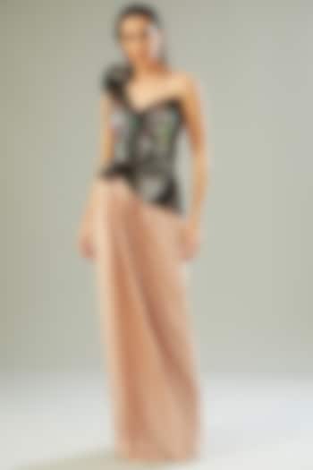 Blush Pink Metallic Jersey Moulded Wedding Gown by Amit Aggarwal at Pernia's Pop Up Shop