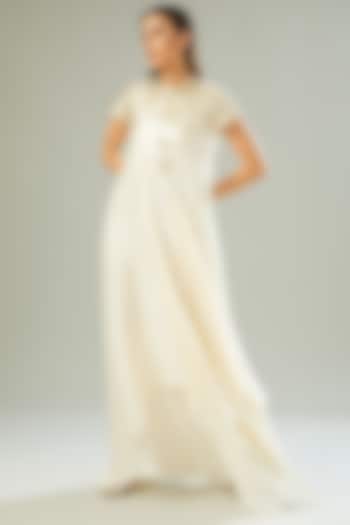 Ivory Crinkle Chiffon Draped Dress by Amit Aggarwal