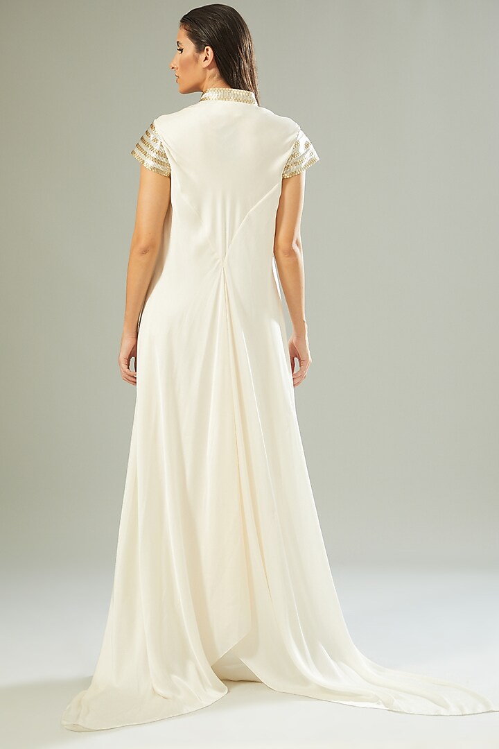 Ivory Crinkle Chiffon Draped Cocktail Dress by Amit Aggarwal at Pernia's Pop Up Shop