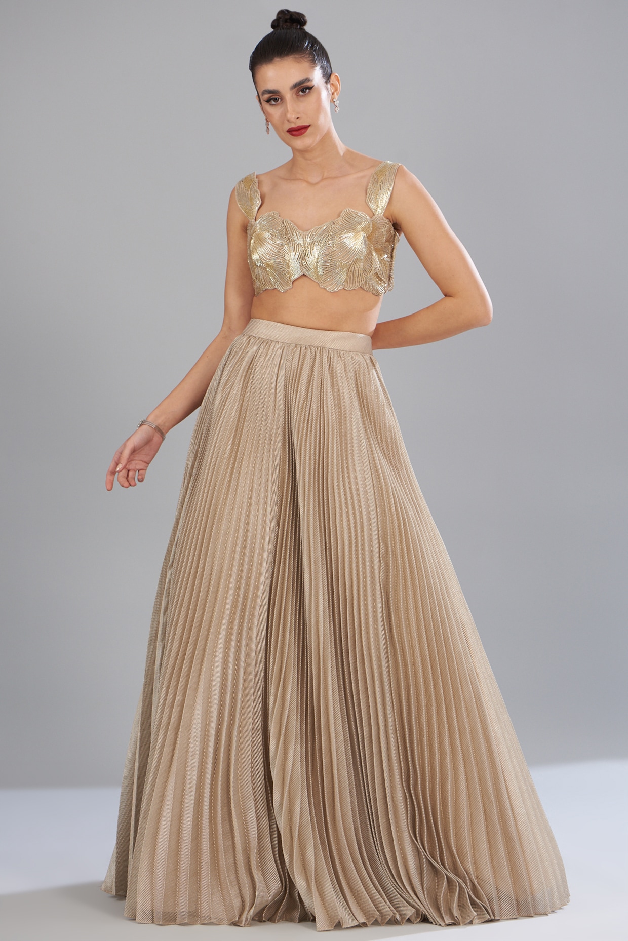 Gold Striped Organza Skirt Set by Amit Aggarwal at Pernia s Pop Up Shop 2024
