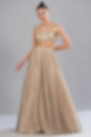 Gold Striped Organza Skirt Set by Amit Aggarwal at Pernia's Pop Up Shop
