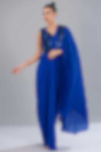 Royal Blue Jersey Ombre Molded Reception Gown Saree by Amit Aggarwal at Pernia's Pop Up Shop