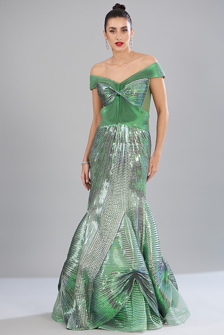 Mint Handwoven Polymer Molded Bridal Gown by Amit Aggarwal at Pernia's Pop Up Shop