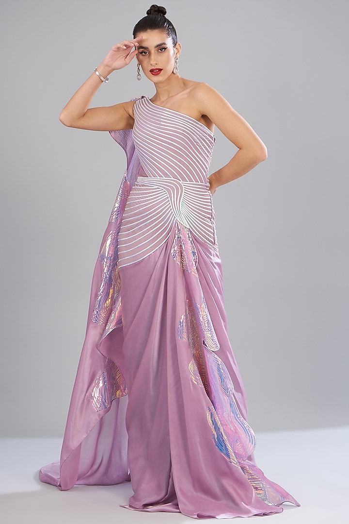 Lilac Chiffon Holographic Wedding Gown by Amit Aggarwal at Pernia's Pop Up Shop