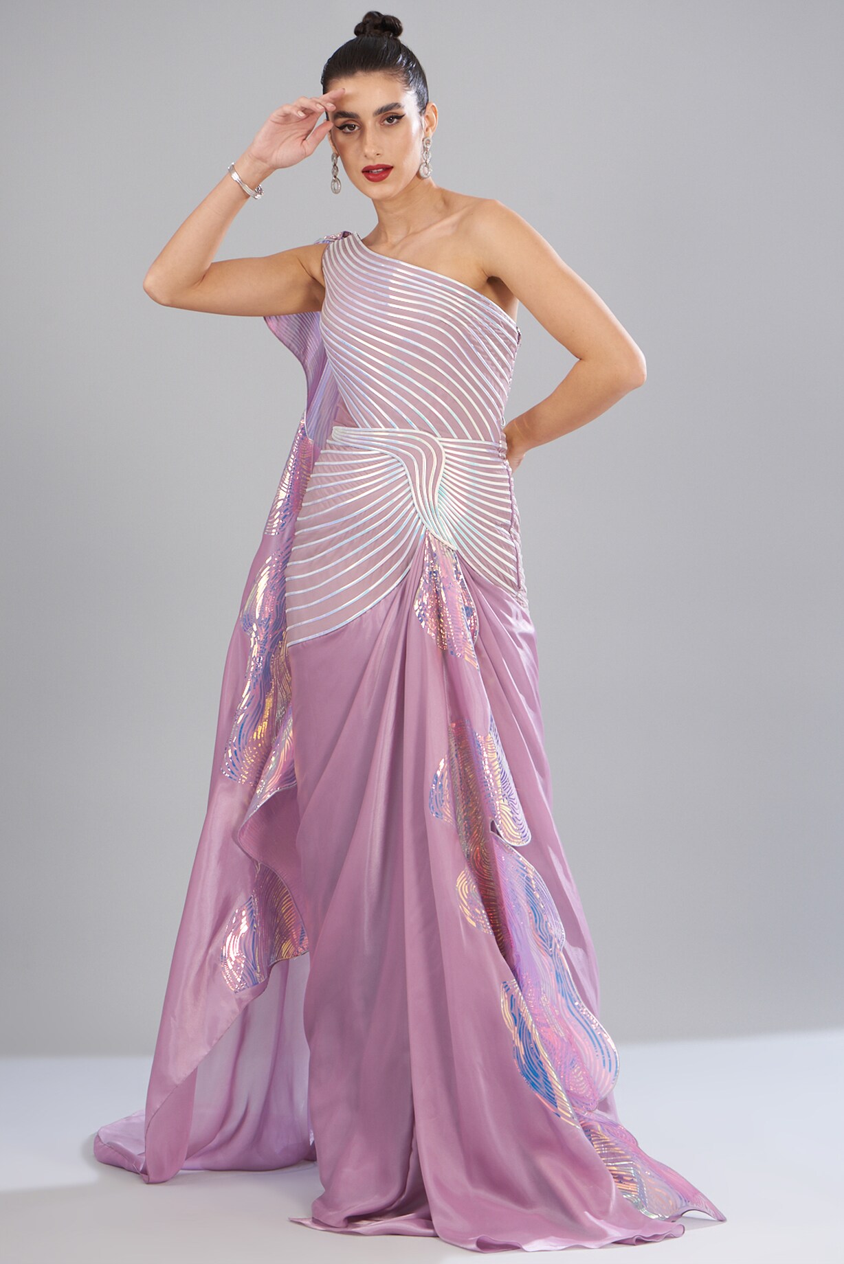 open lace back dress Open-Back Long Metallic Foil Prom Dress