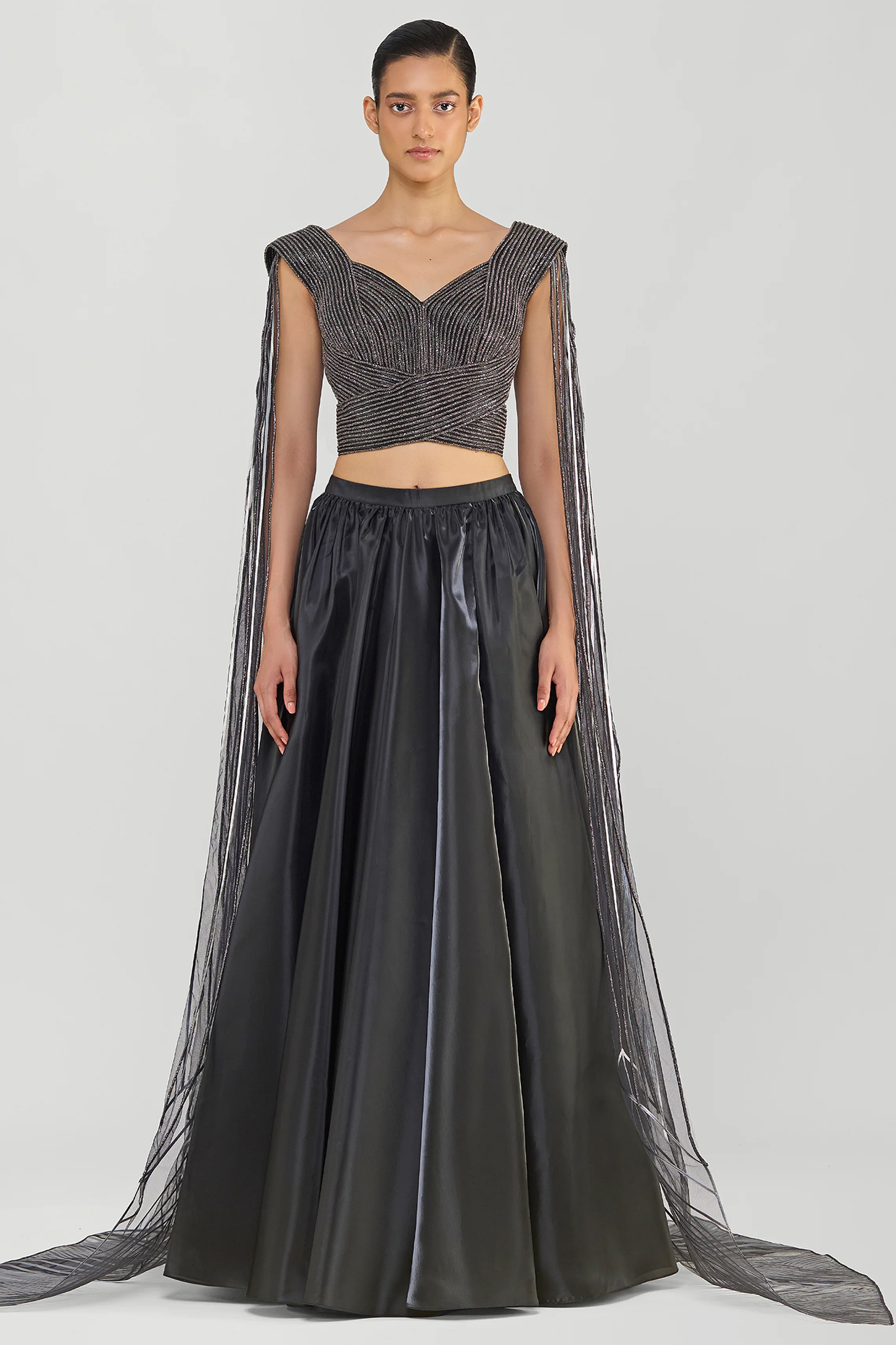 Onyx Black Glazed Organza Bridal Lehenga Set by Amit Aggarwal at Pernia's Pop Up Shop
