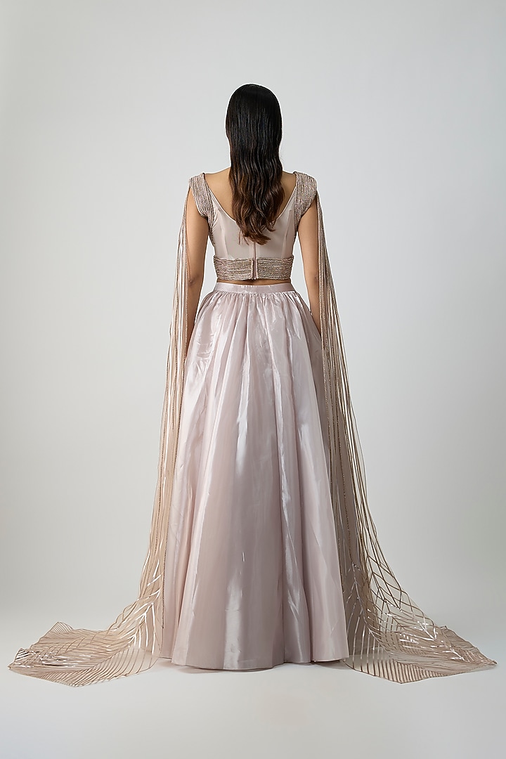 Rose-Colored Glazed Organza Bridal Lehenga Set by Amit Aggarwal at Pernia's Pop Up Shop