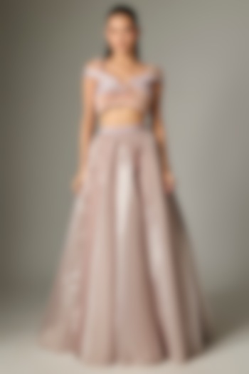 Rose Pink Tulle & Liquid Mesh Bridal Lehenga Set by Amit Aggarwal at Pernia's Pop Up Shop