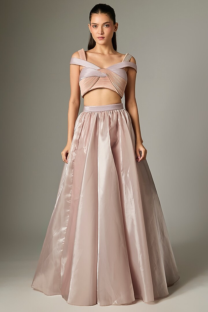Rose Pink Tulle & Liquid Mesh Bridal Lehenga Set by Amit Aggarwal at Pernia's Pop Up Shop