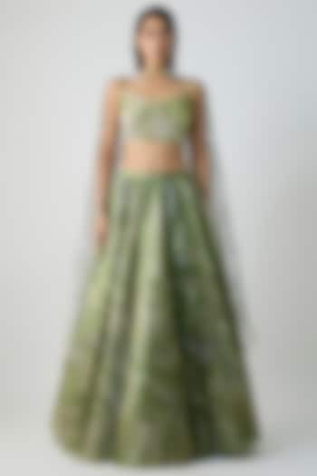 Mint-Colored Glazed Organza Bridal Lehenga Set by Amit Aggarwal at Pernia's Pop Up Shop