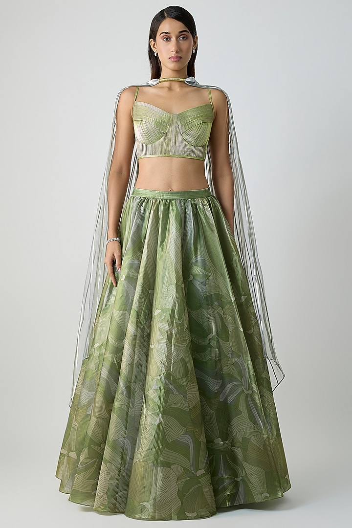 Mint-Colored Glazed Organza Bridal Lehenga Set by Amit Aggarwal at Pernia's Pop Up Shop