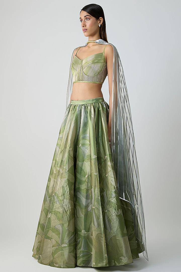 Mint-Colored Glazed Organza Bridal Lehenga Set by Amit Aggarwal at Pernia's Pop Up Shop