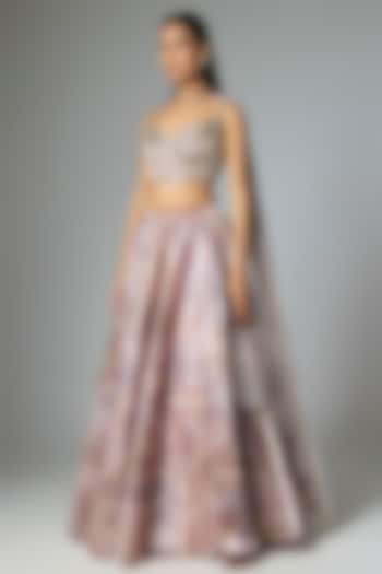 Rose Gold Glazed Organza Embroidered Bridal Lehenga Set by Amit Aggarwal at Pernia's Pop Up Shop
