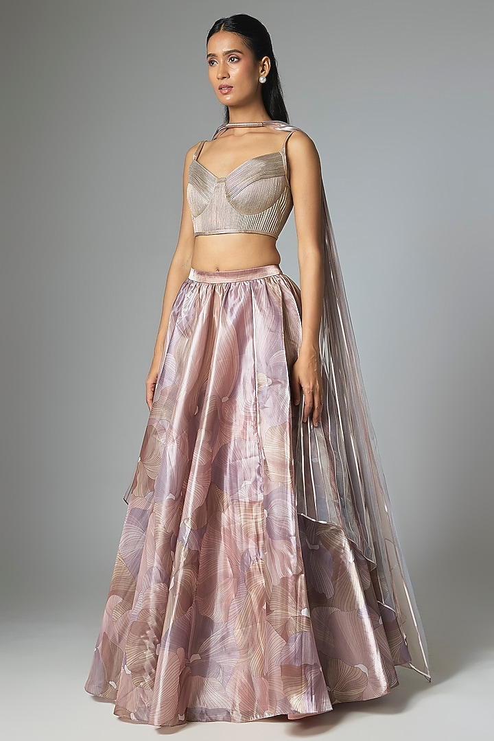 Rose Gold Glazed Organza Embroidered Bridal Lehenga Set by Amit Aggarwal at Pernia's Pop Up Shop