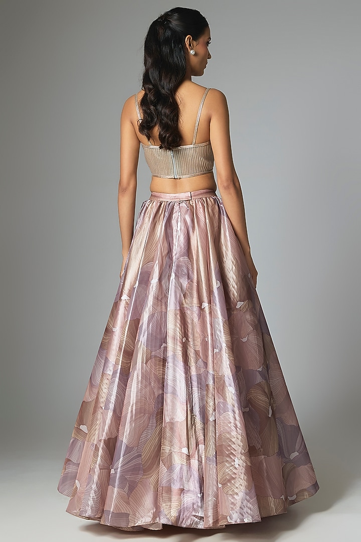 Rose Gold Glazed Organza Embroidered Bridal Lehenga Set by Amit Aggarwal at Pernia's Pop Up Shop