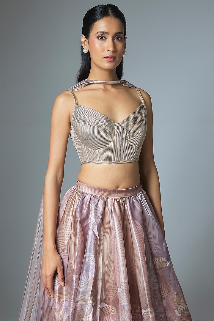 Rose Gold Glazed Organza Embroidered Bridal Lehenga Set by Amit Aggarwal at Pernia's Pop Up Shop